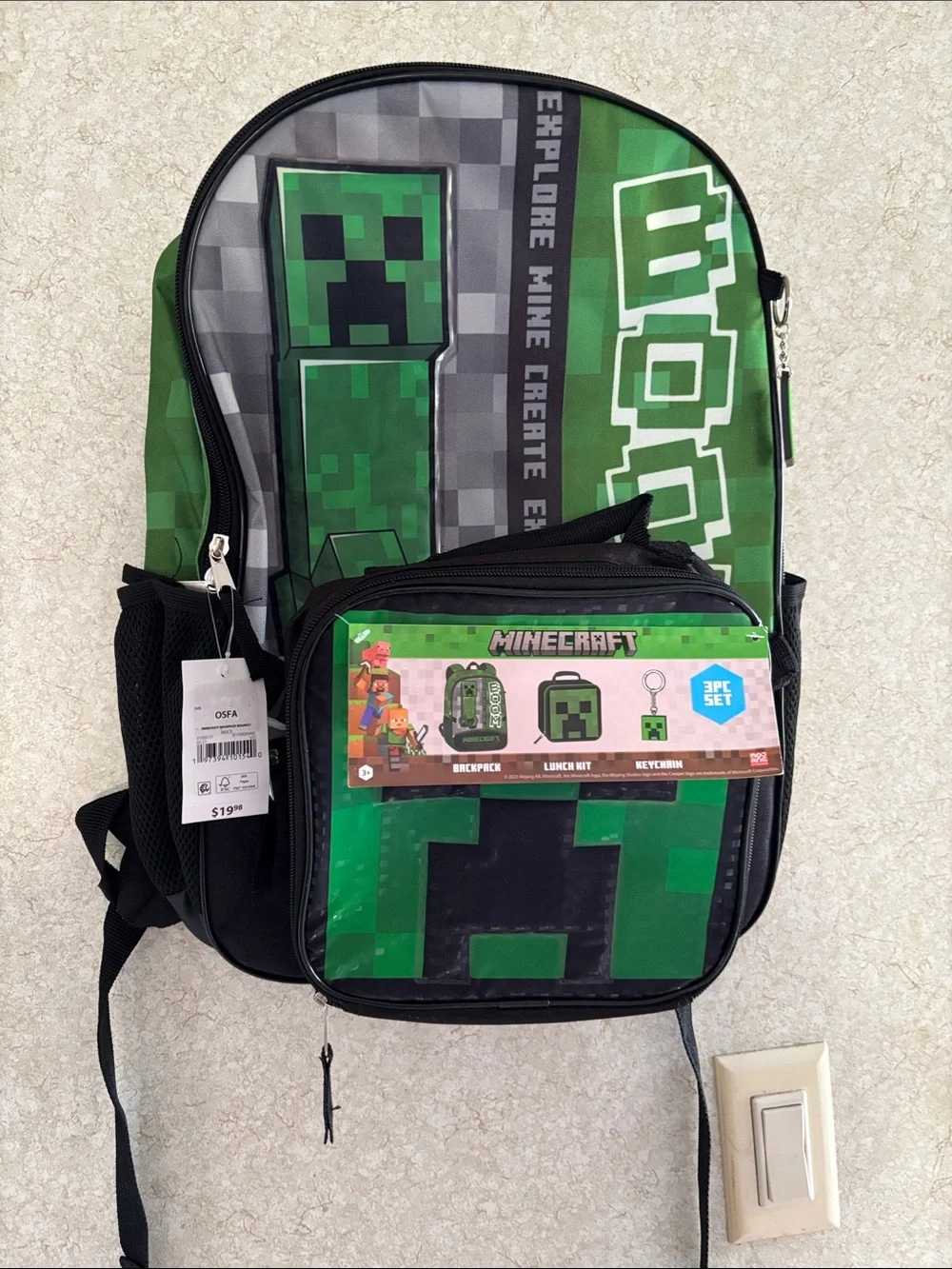 Minecraft Kids Backpack and Lunch Bag Set - Green Creeper